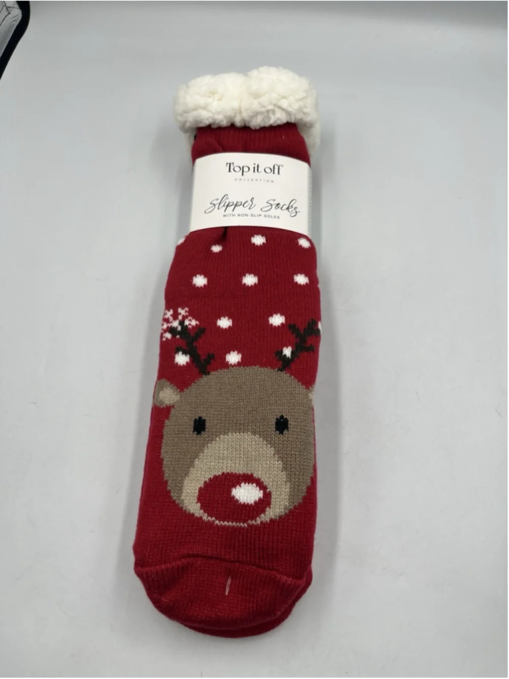 Top It Off Slipper Socks REINDEER Soft COZY WHEN YOUR FEET ARE FREEZZING SEE